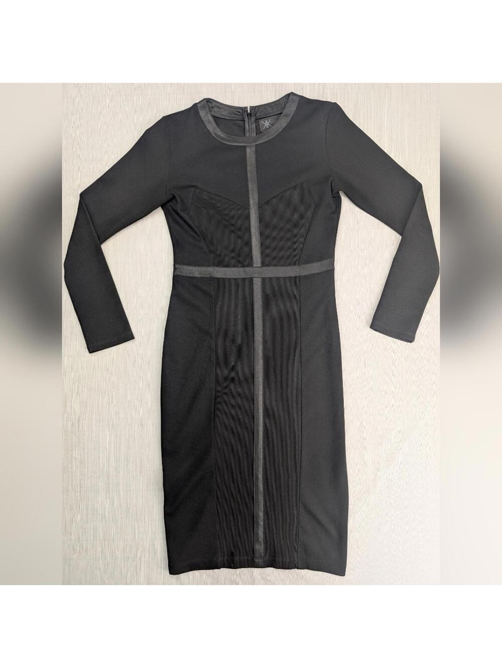 Kardashian Kollection Black Sheath Midi Dress Knit Long Sleeve Zip Accent Size M